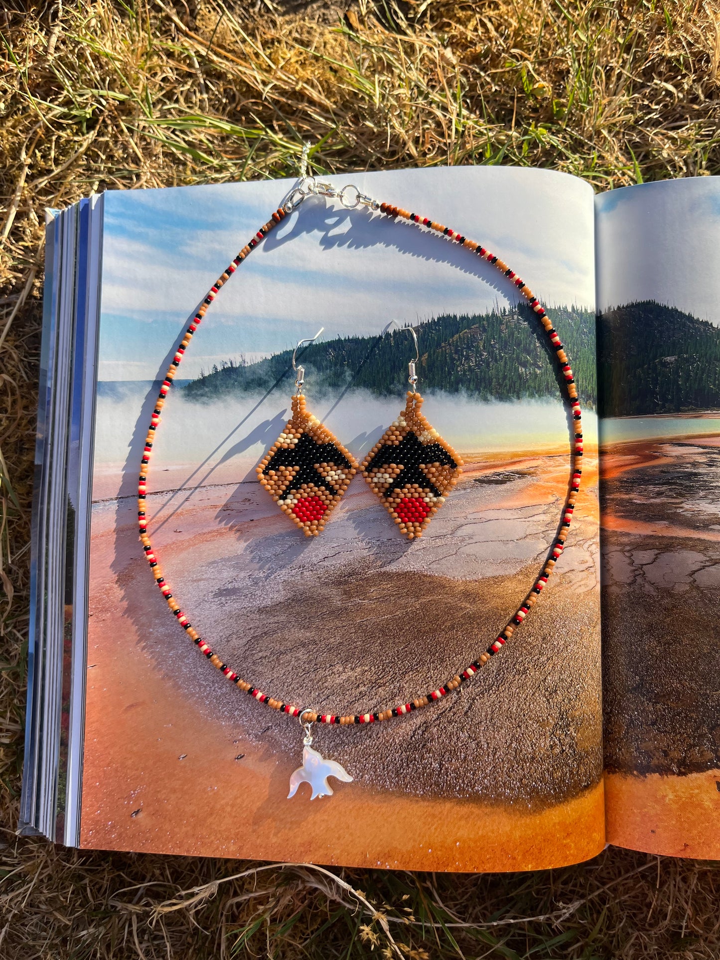 Swallows beaded necklace ~ tan 16” READY TO SHIP