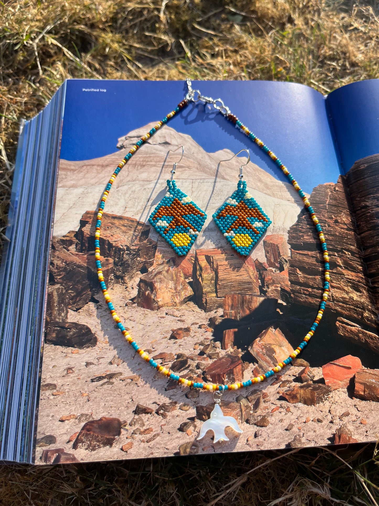 Swallows beaded necklace ~ teal 16” READY TO SHIP