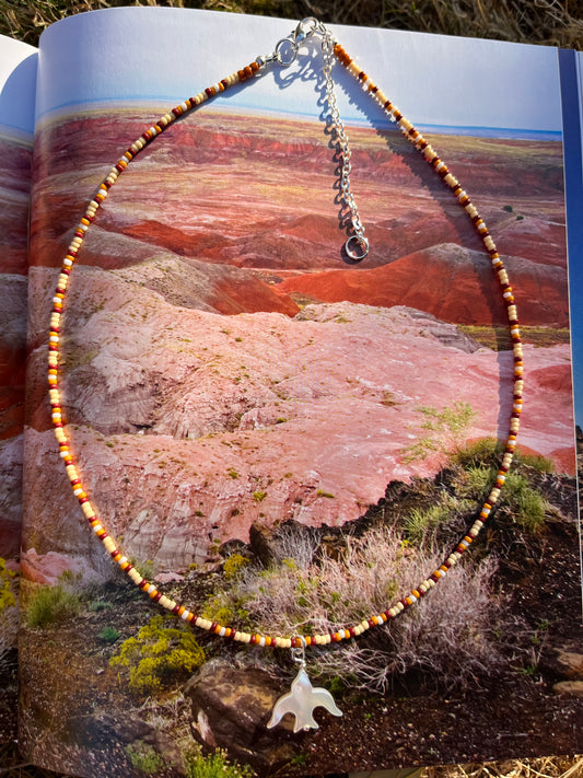 Swallows beaded necklace ~ ivory 16” READY TO SHIP