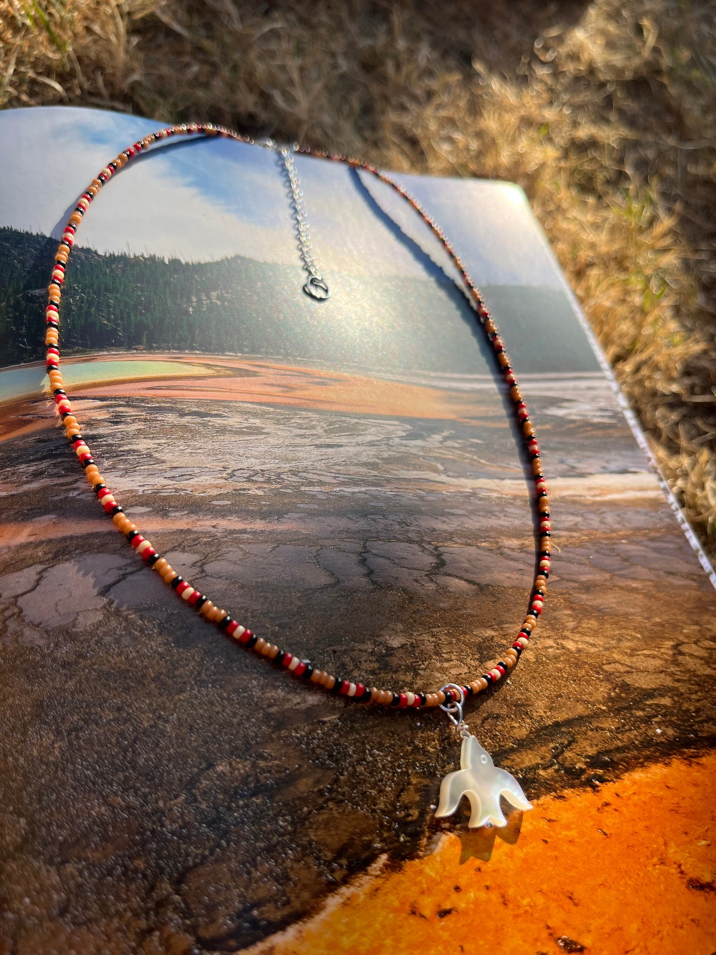 Swallows beaded necklace ~ tan 16” READY TO SHIP